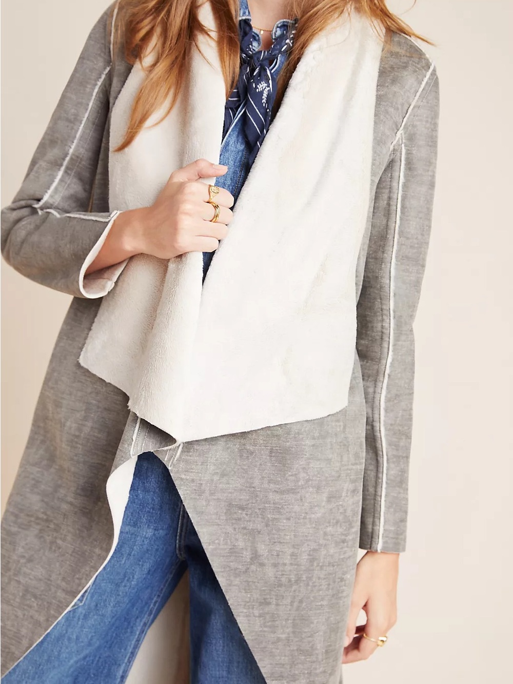 BNWT Anthropologie Amadi Camilla Gray Faux Sherpa Jacket - Picture 3 of 15